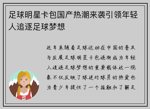 足球明星卡包国产热潮来袭引领年轻人追逐足球梦想